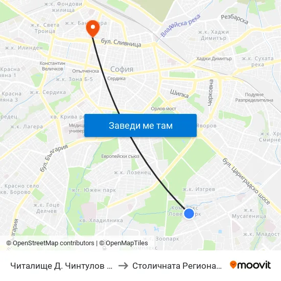 📚 Читалище Д. Чинтулов / D. Chintulov Library (2366) to Столичната Регионална Здравна Инспекция map
