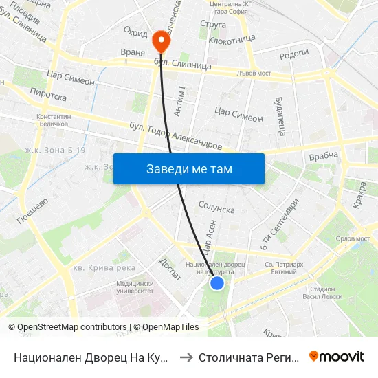 Ⓜ️ Национален Дворец На Културата / National Palace Of Culture (1139) to Столичната Регионална Здравна Инспекция map