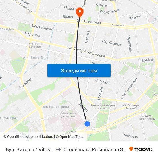 Бул. Витоша / Vitosha Blvd. (0302) to Столичната Регионална Здравна Инспекция map