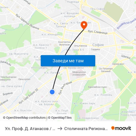 Ул. Проф. Д. Атанасов / Prof. D. Atanasov St. (2134) to Столичната Регионална Здравна Инспекция map