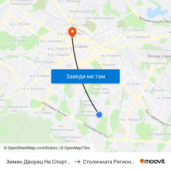 Зимен Дворец На Спорта / Winter Sports Palace (0742) to Столичната Регионална Здравна Инспекция map