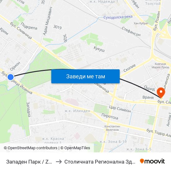 Западен Парк / Zapaden Park to Столичната Регионална Здравна Инспекция map