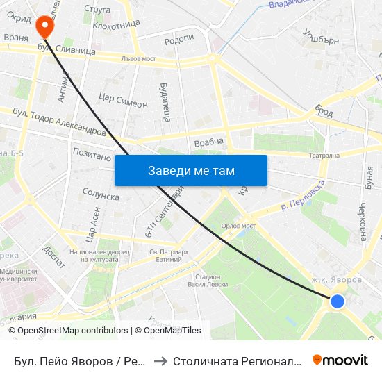 Бул. Пейо Яворов / Peyo Yavorov Blvd. (0073) to Столичната Регионална Здравна Инспекция map