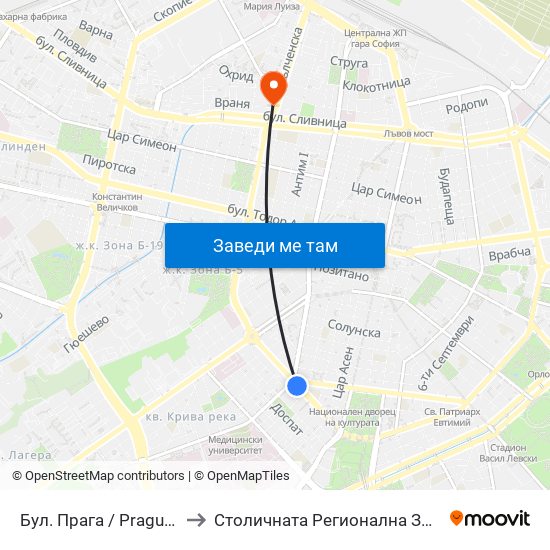 Бул. Прага / Prague Blvd. (0363) to Столичната Регионална Здравна Инспекция map