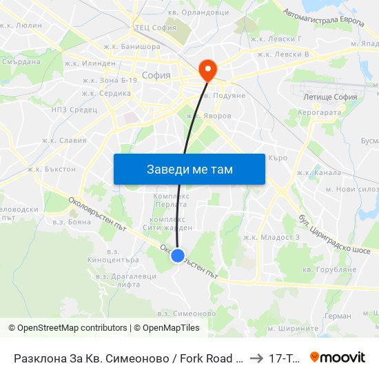 Разклона За Кв. Симеоново / Fork Road To Simeonovo Qr. (1458) to 17-Ти Дкц map