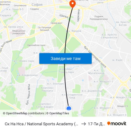Ск На Нса / National Sports Academy (1609) to 17-Ти Дкц map