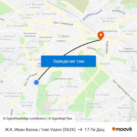 Ж.К. Иван Вазов / Ivan Vazov (0626) to 17-Ти Дкц map