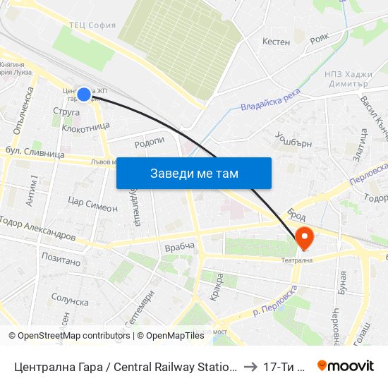 Централна Гара / Central Railway Station (1327) to 17-Ти Дкц map