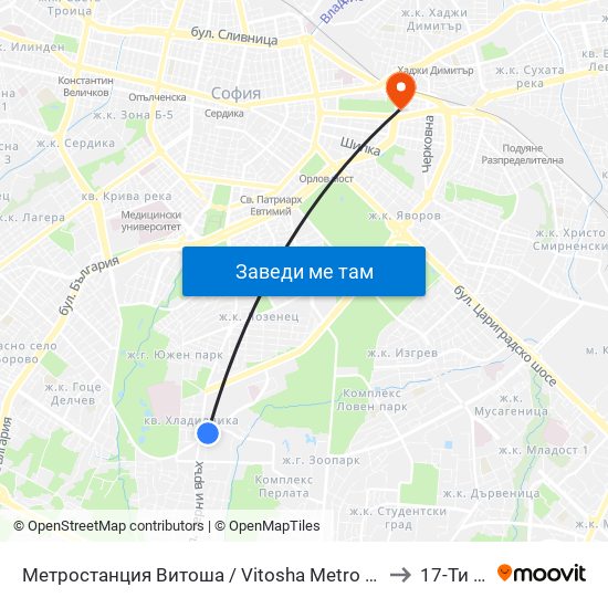 Метростанция Витоша / Vitosha Metro Station (0909) to 17-Ти Дкц map