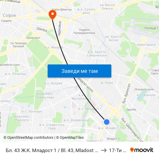 Бл. 43 Ж.К. Младост 1 / Bl. 43, Mladost 1 Qr. (0218) to 17-Ти Дкц map