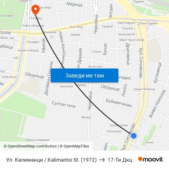 Ул. Калиманци / Kalimantsi St. (1972) to 17-Ти Дкц map