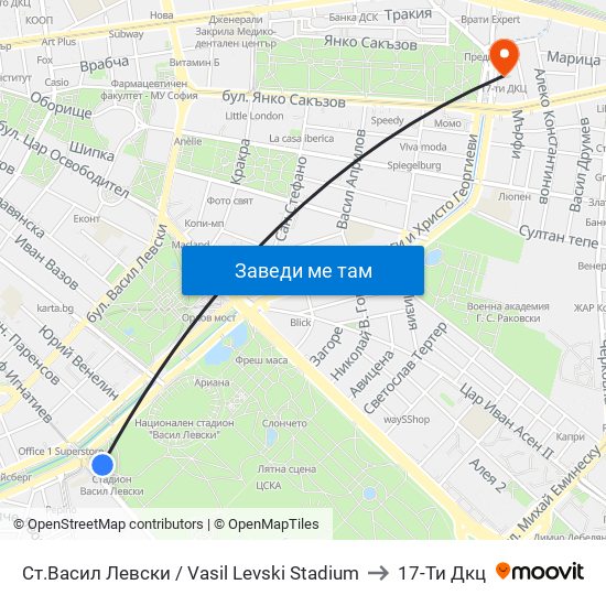 Ст.Васил Левски / Vasil Levski Stadium to 17-Ти Дкц map