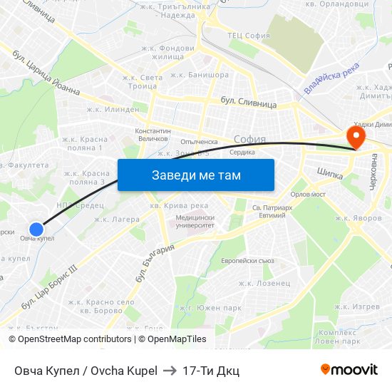 Овча Купел / Ovcha Kupel to 17-Ти Дкц map