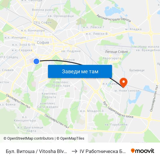 Бул. Витоша / Vitosha Blvd. (0302) to IV Работническа Болница map