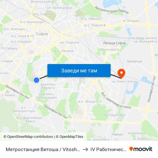 Метростанция Витоша / Vitosha Metro Station (2755) to IV Работническа Болница map
