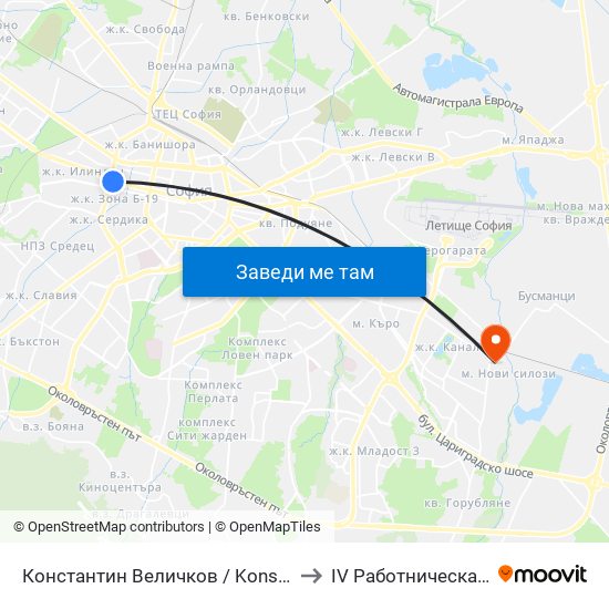 Константин Величков / Konstantin Velichkov to IV Работническа Болница map