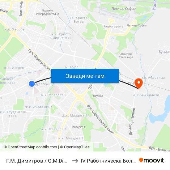 Г.М. Димитров / G.M.Dimitrov to IV Работническа Болница map