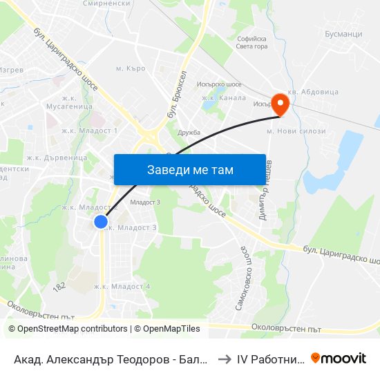 Акад. Александър Теодоров - Балан / Akademik Aleksandar Teodorov - Balan to IV Работническа Болница map