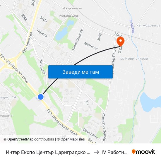 Интер Експо Център Цариградско Шосе / Inter Expo Center – Tsarigradsko Shose to IV Работническа Болница map