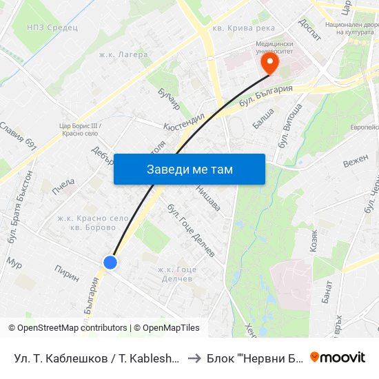 Ул. Т. Каблешков / T. Kableshkov St. (2213) to Блок ""Нервни Болести"" map