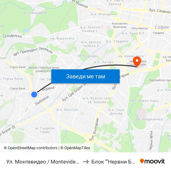 Ул. Монтевидео / Montevideo St. (2050) to Блок ""Нервни Болести"" map