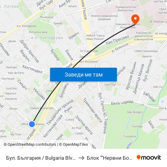 Бул. България / Bulgaria Blvd. (0290) to Блок ""Нервни Болести"" map