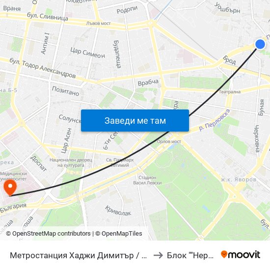 Метростанция Хаджи Димитър / Hadzhi Dimitar Metro Station (0303) to Блок ""Нервни Болести"" map
