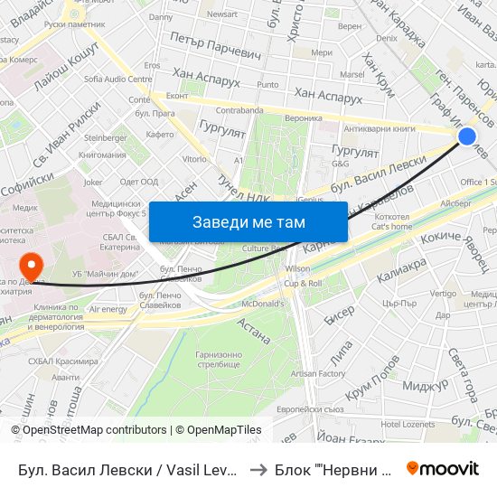Бул. Васил Левски / Vasil Levski Blvd. (0300) to Блок ""Нервни Болести"" map