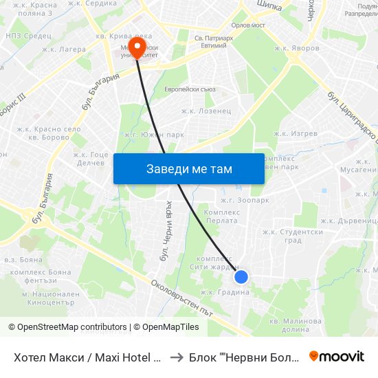 Хотел Макси / Maxi Hotel (2321) to Блок ""Нервни Болести"" map