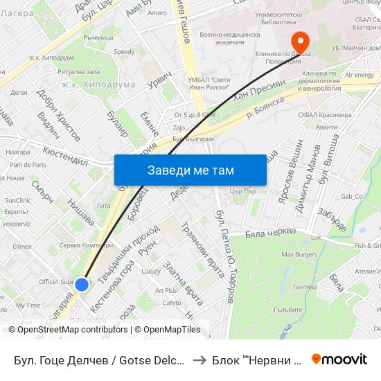 Бул. Гоце Делчев / Gotse Delchev Blvd. (0313) to Блок ""Нервни Болести"" map