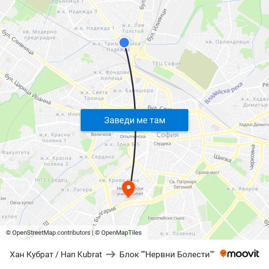Хан Кубрат / Han Kubrat to Блок ""Нервни Болести"" map