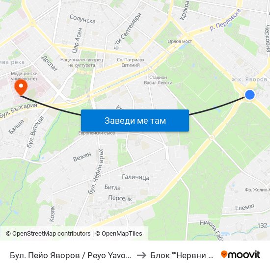 Бул. Пейо Яворов / Peyo Yavorov Blvd. (0073) to Блок ""Нервни Болести"" map