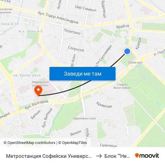 Метростанция Софийски Университет / Sofia University Metro Station (2827) to Блок ""Нервни Болести"" map