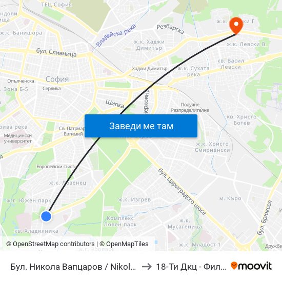 Бул. Никола Вапцаров / Nikola Vaptsarov Blvd. (0344) to 18-Ти Дкц - Филиал Металург map