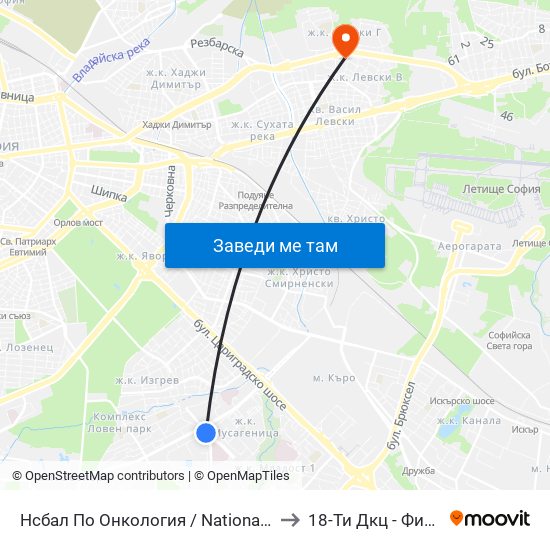 Нсбал По Онкология / National Oncology Hospital (0764) to 18-Ти Дкц - Филиал Металург map