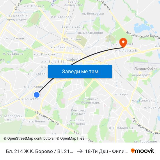 Бл. 214 Ж.К. Борово / Bl. 214, Borovo Qr. (0164) to 18-Ти Дкц - Филиал Металург map