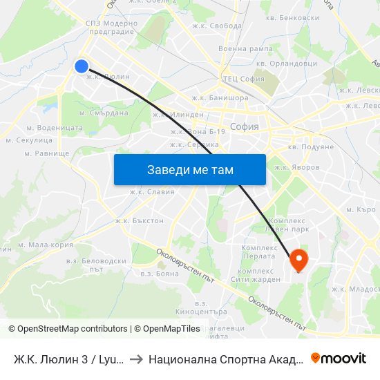 Ж.К. Люлин 3 / Lyulin 3 Qr. (0651) to Национална Спортна Академия Васил Левски map