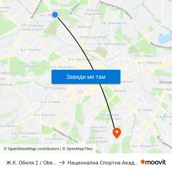 Ж.К. Обеля 2 / Obelya 2 Qr. (0678) to Национална Спортна Академия Васил Левски map