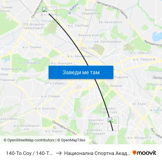 140-То Соу / 140-Th School (0013) to Национална Спортна Академия Васил Левски map