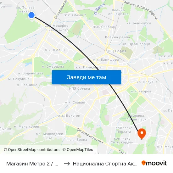 Магазин Метро 2 / Metro 2 Store (1020) to Национална Спортна Академия Васил Левски map