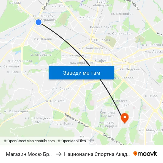 Магазин Мосю Бриколаж (2385) to Национална Спортна Академия Васил Левски map