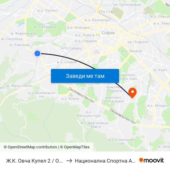 Ж.К. Овча Купел 2 / Ovcha Kupel 2 Qr (0684) to Национална Спортна Академия Васил Левски map