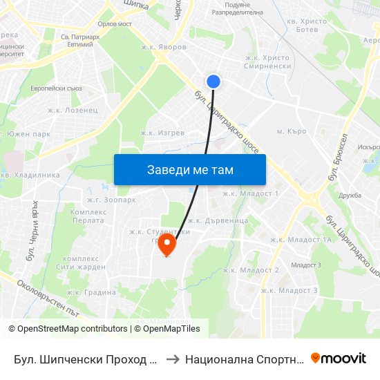 Бул. Шипченски Проход / Shipchenski Prohod Blvd. (0403) to Национална Спортна Академия Васил Левски map