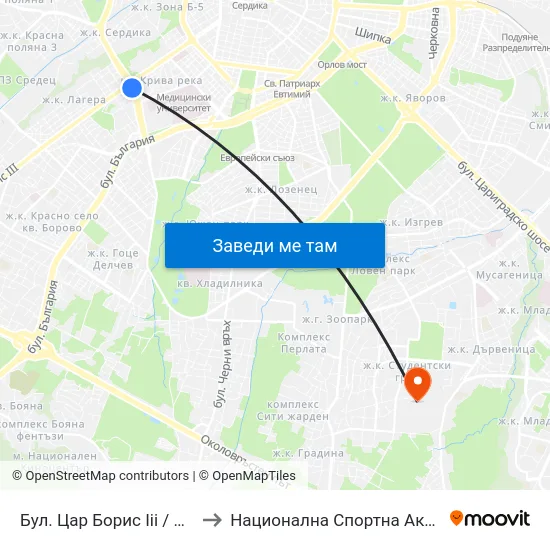 Бул. Цар Борис Ііі / Boris III Blvd. (0393) to Национална Спортна Академия Васил Левски map