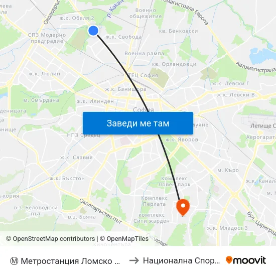 Ⓜ️ Метростанция Ломско Шосе / Lomsko Shose Metro Station (2660) to Национална Спортна Академия Васил Левски map