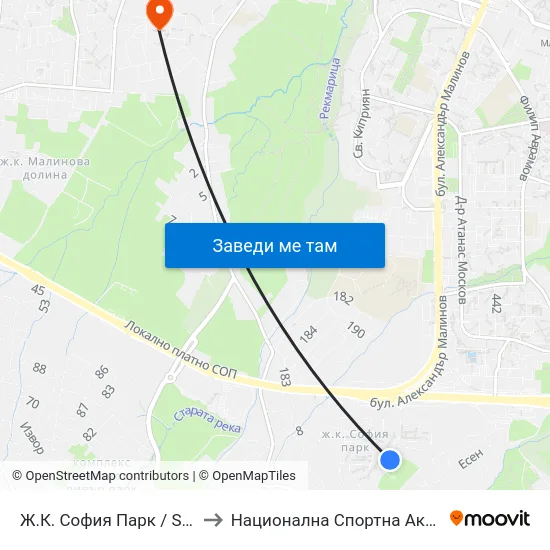 Ж.К. София Парк / Sofia Park Qr. (2652) to Национална Спортна Академия Васил Левски map