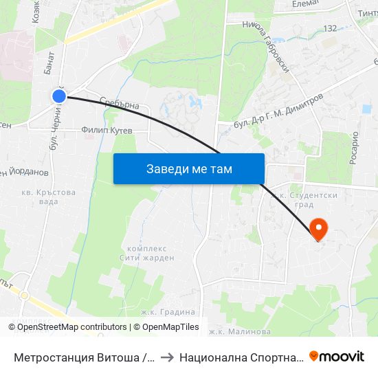 Метростанция Витоша / Vitosha Metro Station (2654) to Национална Спортна Академия Васил Левски map