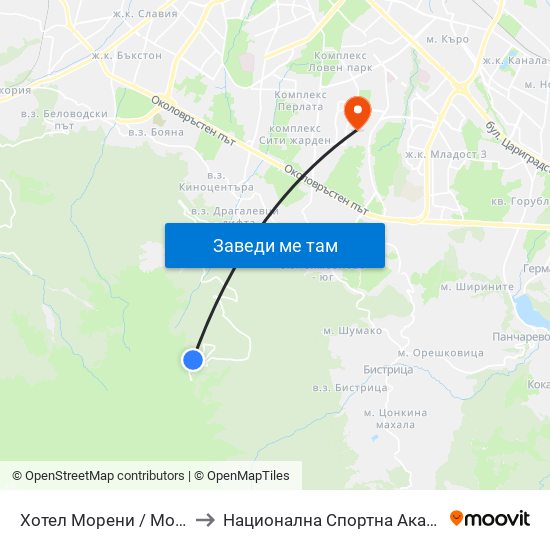 Хотел Морени / Moreni Hotel (2704) to Национална Спортна Академия Васил Левски map