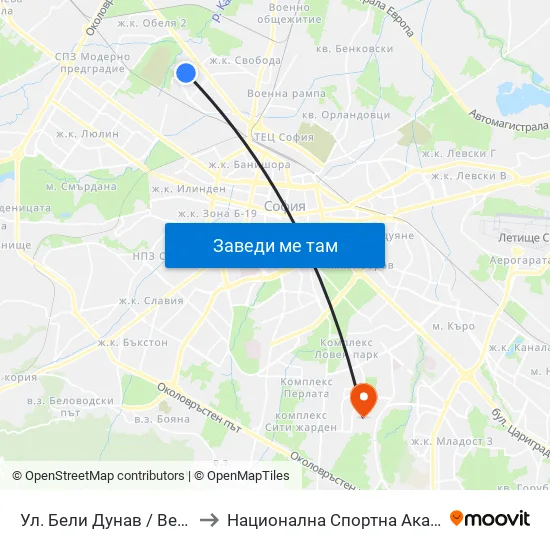 Ул. Бели Дунав / Beli Dunav St. (2577) to Национална Спортна Академия Васил Левски map