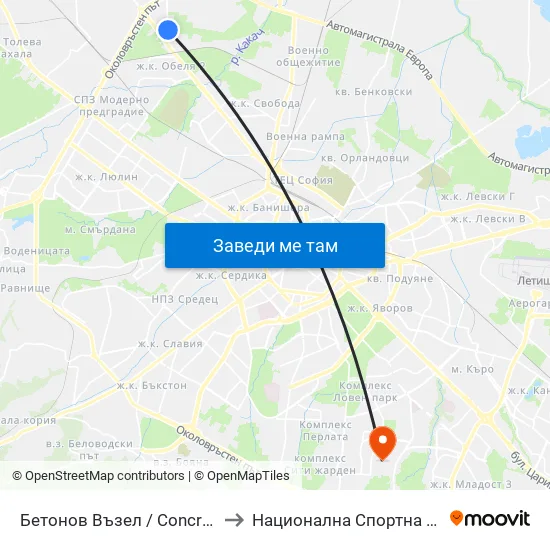 Бетонов Възел / Concrete Production Hub (0114) to Национална Спортна Академия Васил Левски map